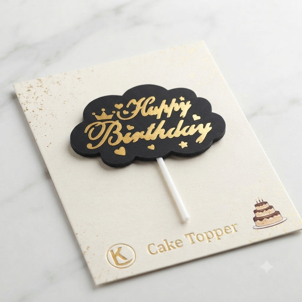 Black & Gold Happy Birthday Cloud Cake Topper