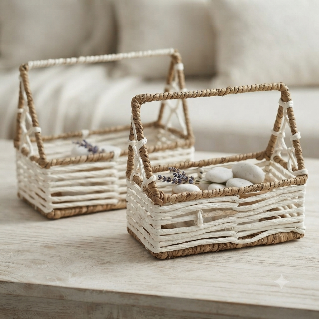 Premium Handwoven Paper Rope Gift Hamper Basket with Carry Handle | Eco-Friendly Return Gift Basket
