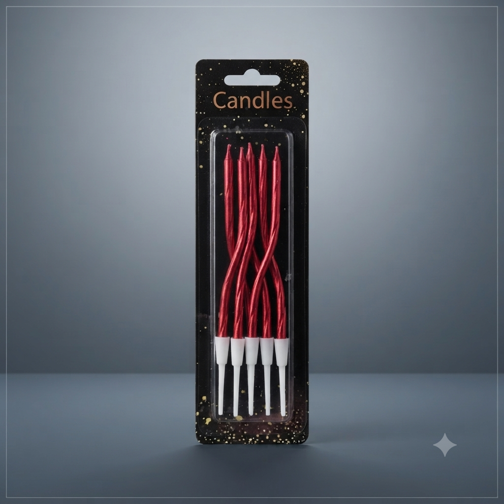 Metallic Red Wavy Birthday Candles Set (5 Pieces)
