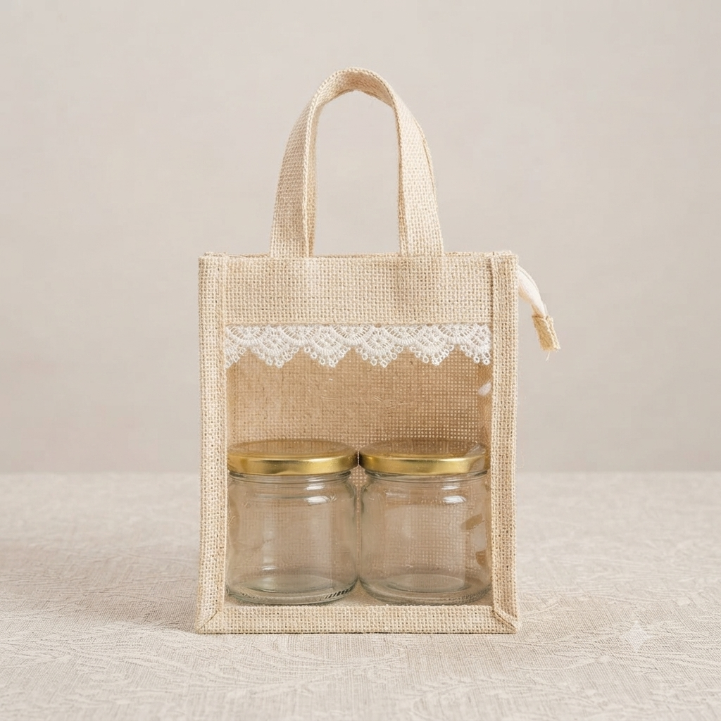 Premium Jute Gift Bag with 2 Glass Jars
