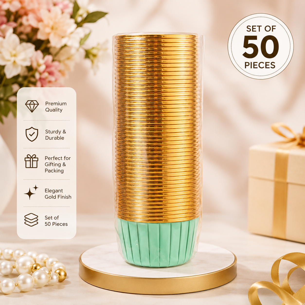 Gold & Red Cupcake Liners - 50 Pieces