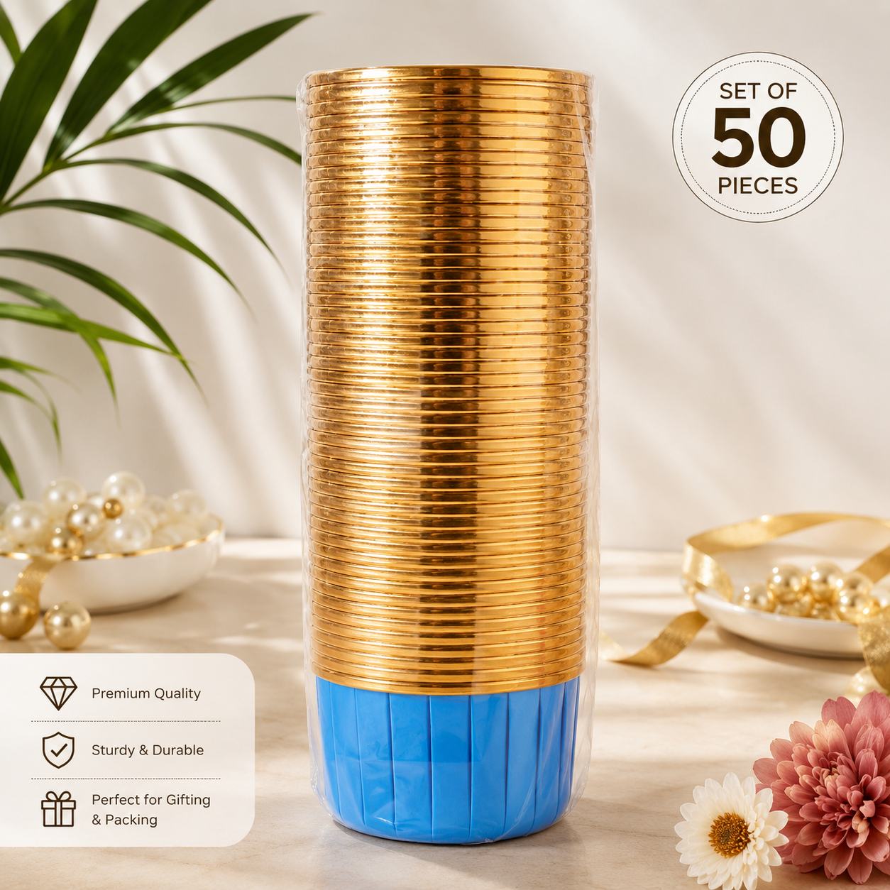 Gold & Mint Cupcake Liners - 50 Pieces