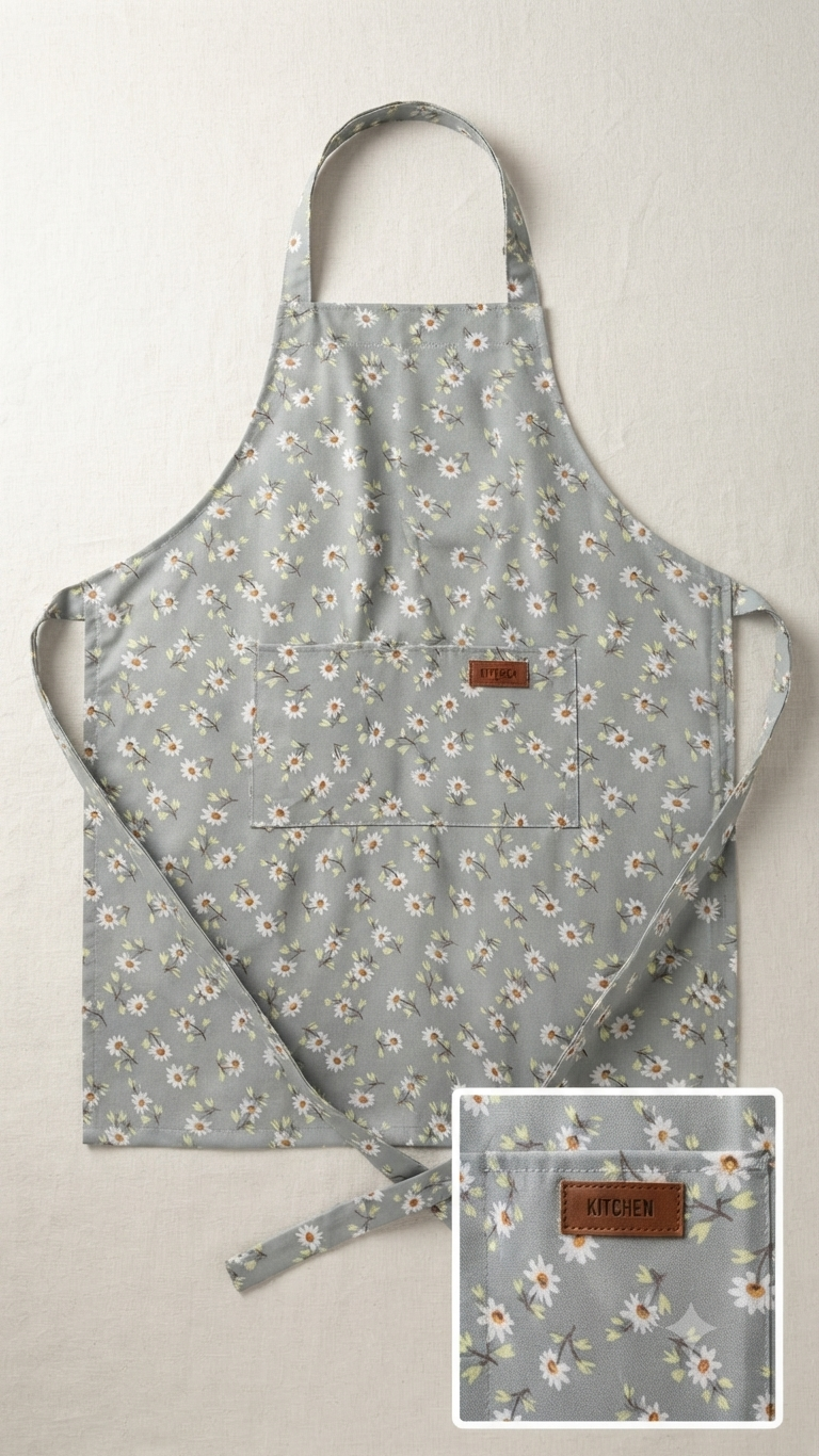 Grey Daisy Print Apron