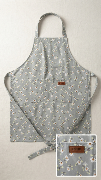 Grey Daisy Print Apron