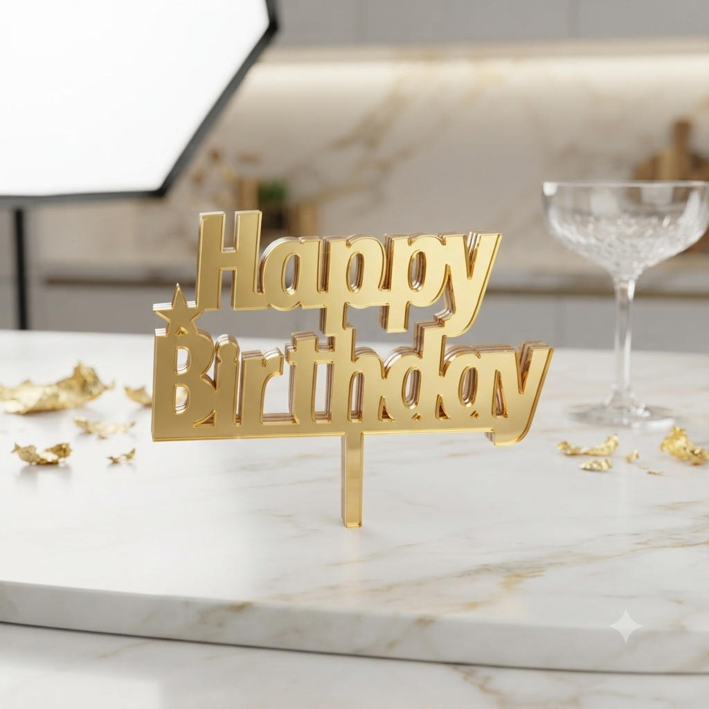 Happy Birthday Cake Topper with Stars