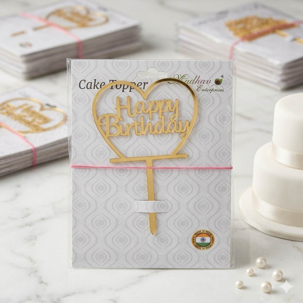 Happy Birthday Heart Acrylic Cake Topper