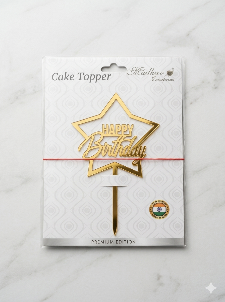 Happy Birthday Star Acrylic Cake Topper