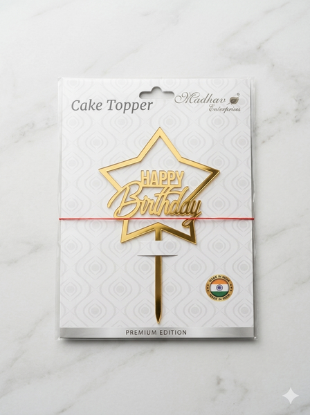 Happy Birthday Star Acrylic Cake Topper