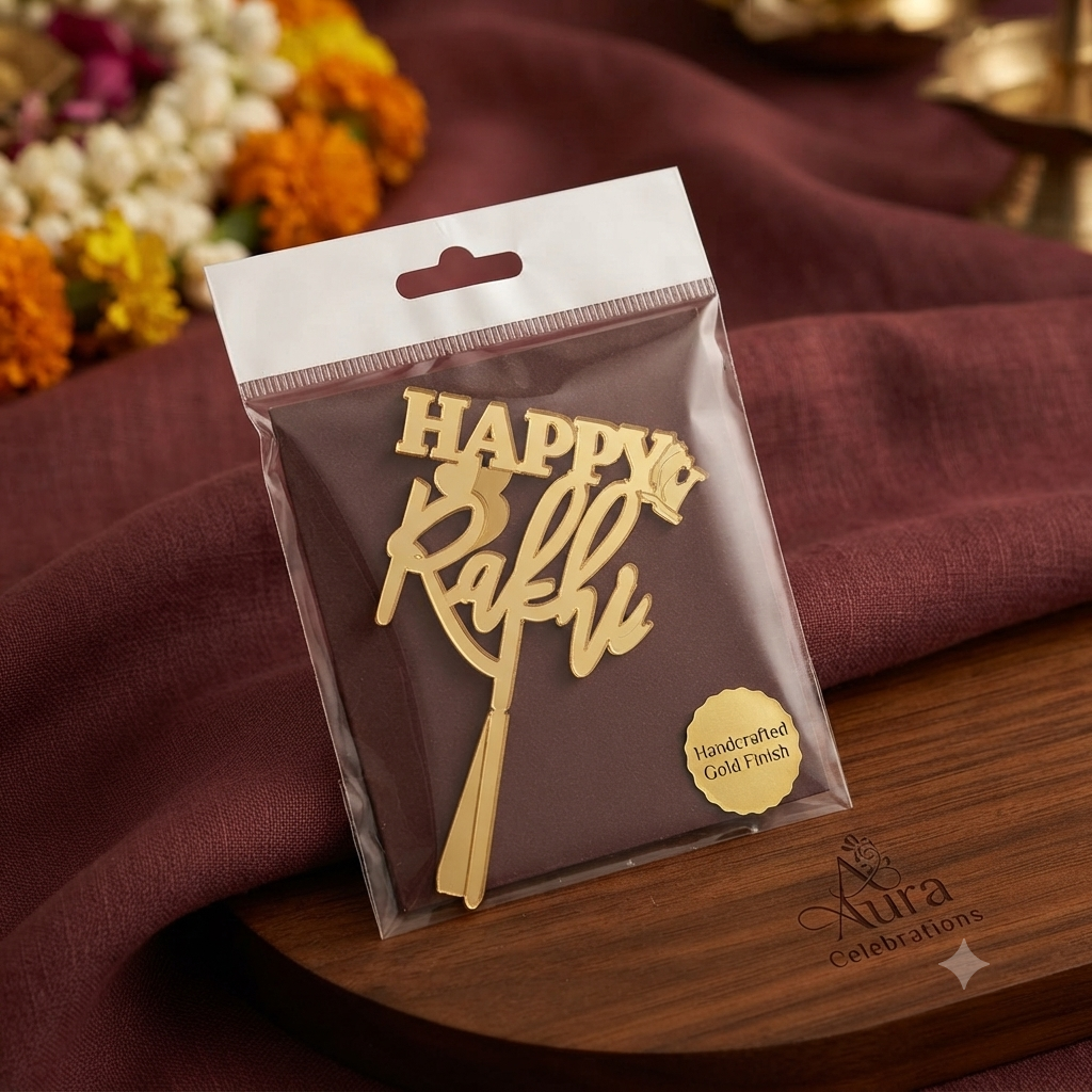 Happy Rakhi Gold Acrylic Cake Topper