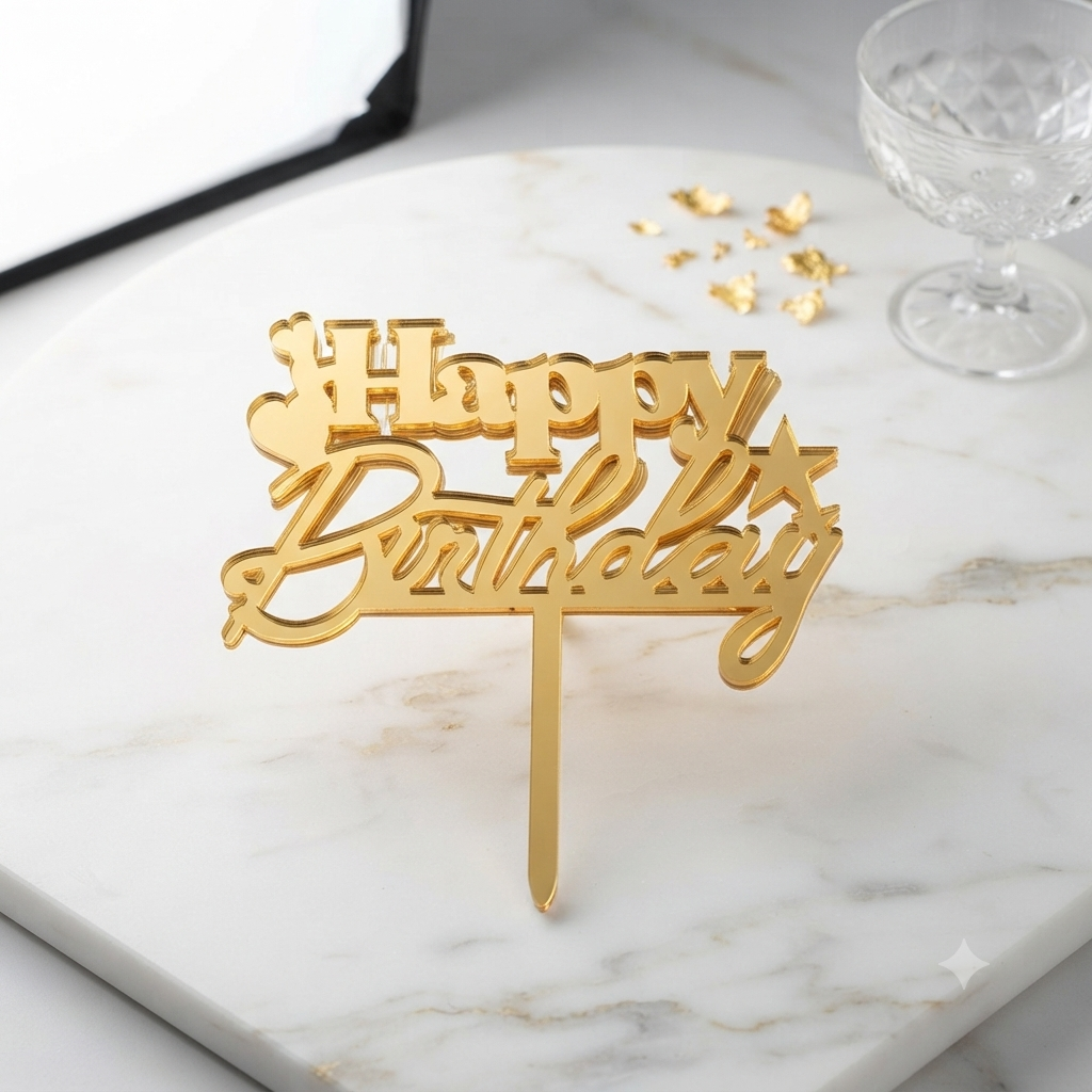Heart Happy Birthday Acrylic Cake Topper
