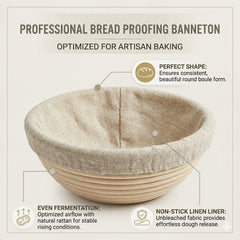 Natural Rattan Proofing Basket with Linen Liner | Baking Cart