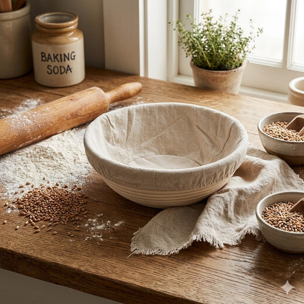 Natural Rattan Proofing Basket with Linen Liner | Baking Cart
