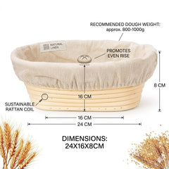 Oval Bread Proofing Basket with Linen Liner | Baking Cart