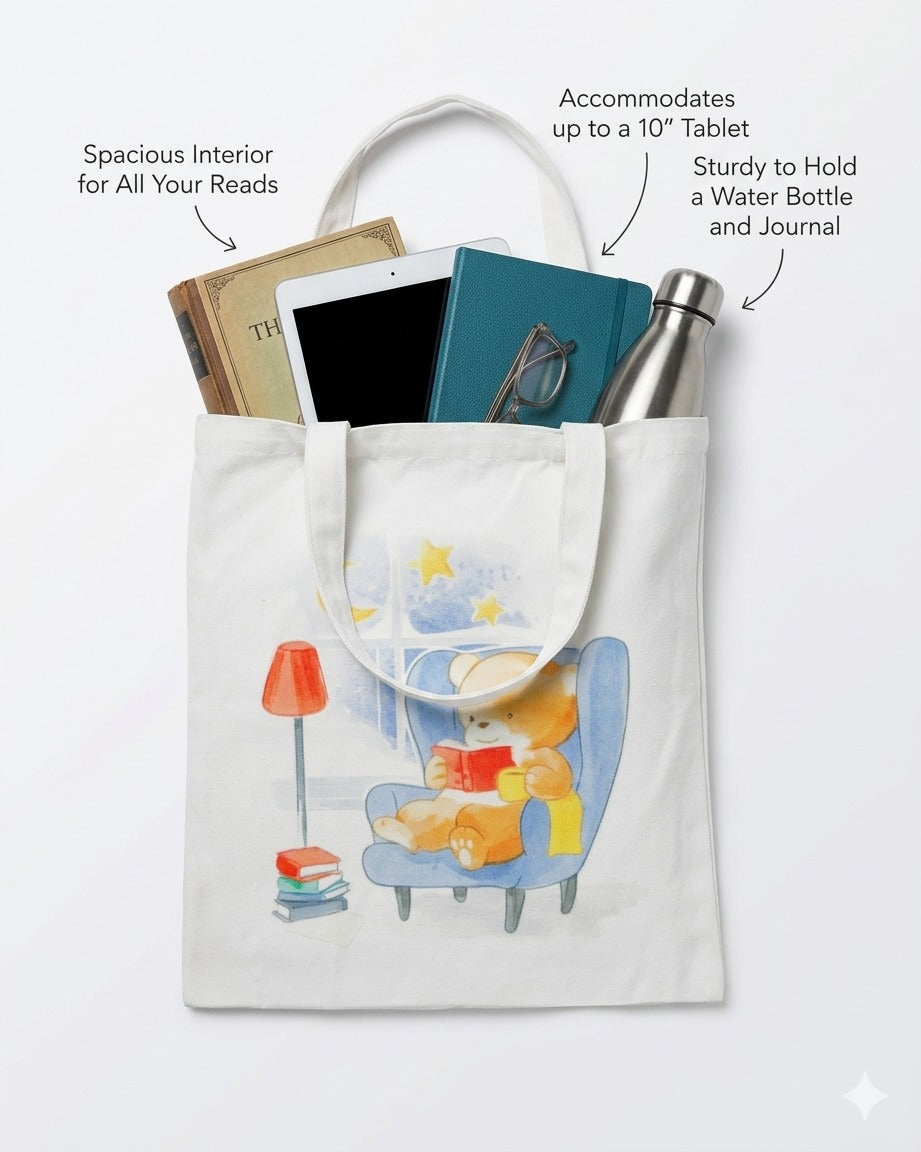 Cute Teddy Bear Printed Canvas Tote Bag | Baking Cart