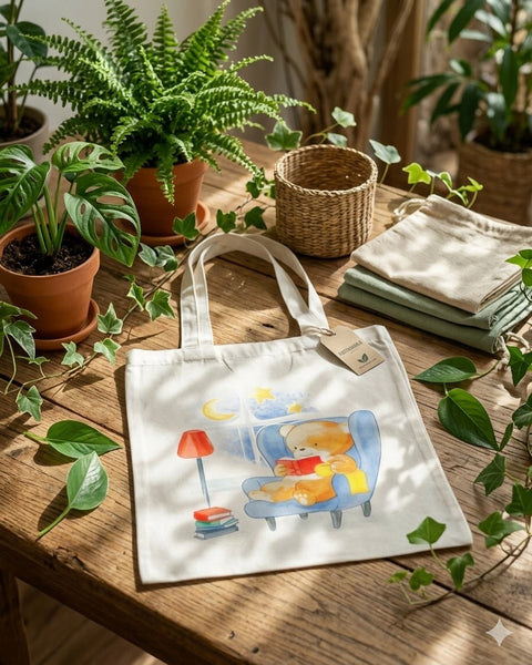 Cute Teddy Bear Printed Canvas Tote Bag | Baking Cart