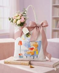 Cute Teddy Bear Printed Canvas Tote Bag | Baking Cart