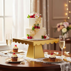 Luxury Gold Metal Cake Stand with Scalloped Edge | Baking Cart
