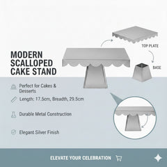 Elegant Silver Metal Cake Stand with Scalloped Edge | Baking Cart