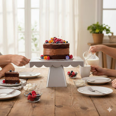 Elegant Silver Metal Cake Stand with Scalloped Edge | Baking Cart
