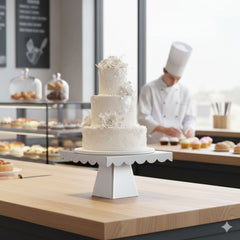 Elegant Silver Metal Cake Stand with Scalloped Edge | Baking Cart