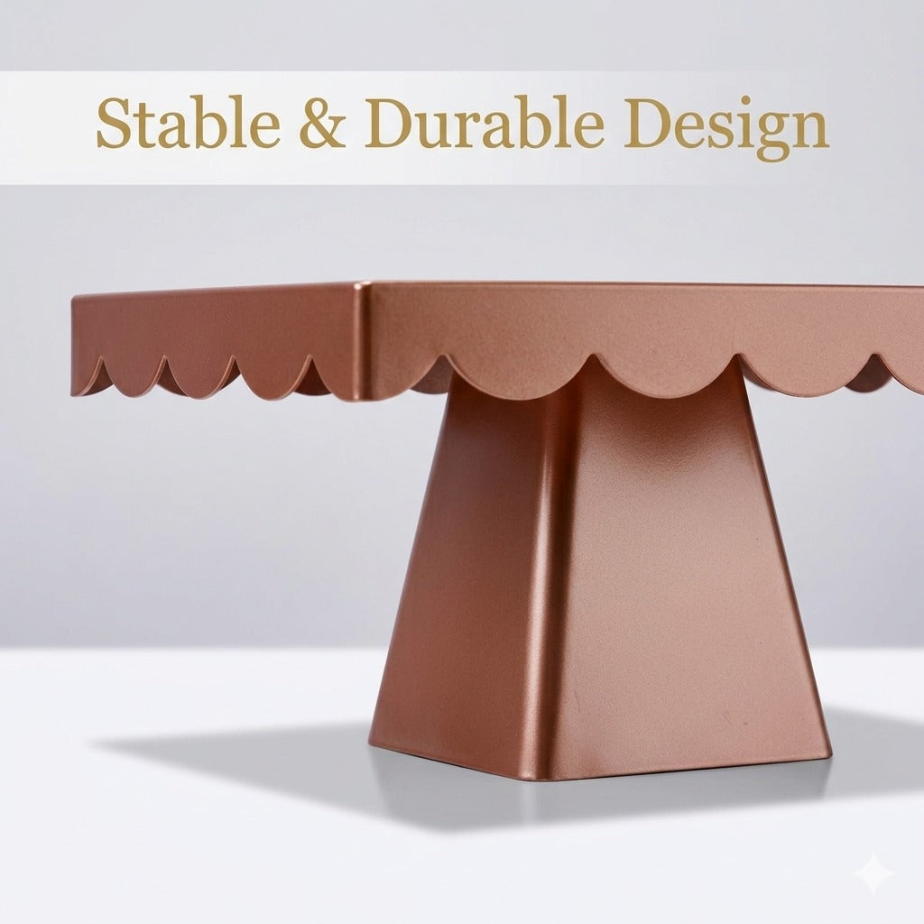 Rose Gold Rectangular Cake Stand with Scalloped Edge | Baking Cart