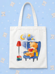 Cute Teddy Bear Printed Canvas Tote Bag | Baking Cart