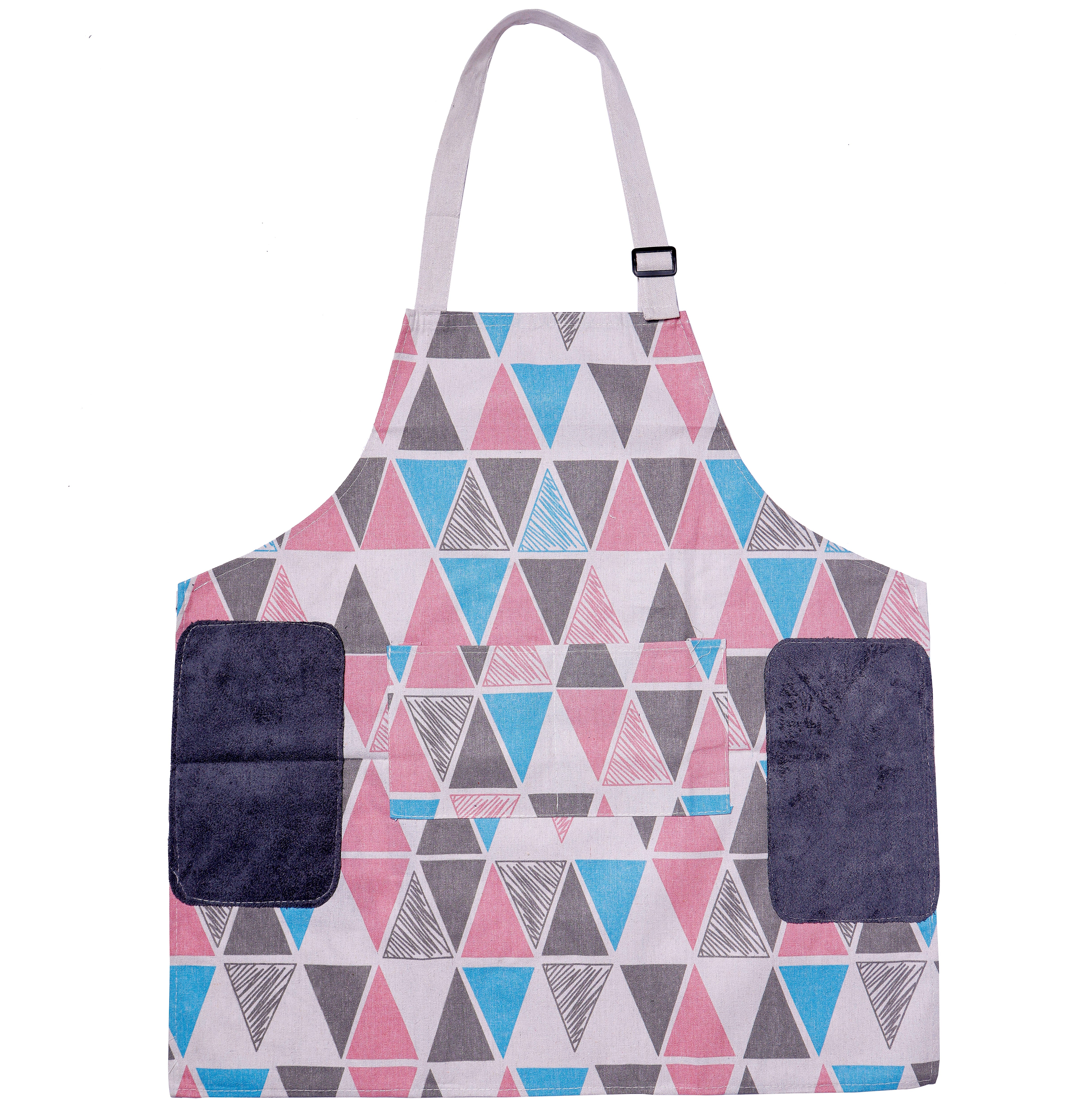 Premium Adjustable Kitchen Apron with Front Pockets – Geometric Print Cotton Cooking & Baking Apron