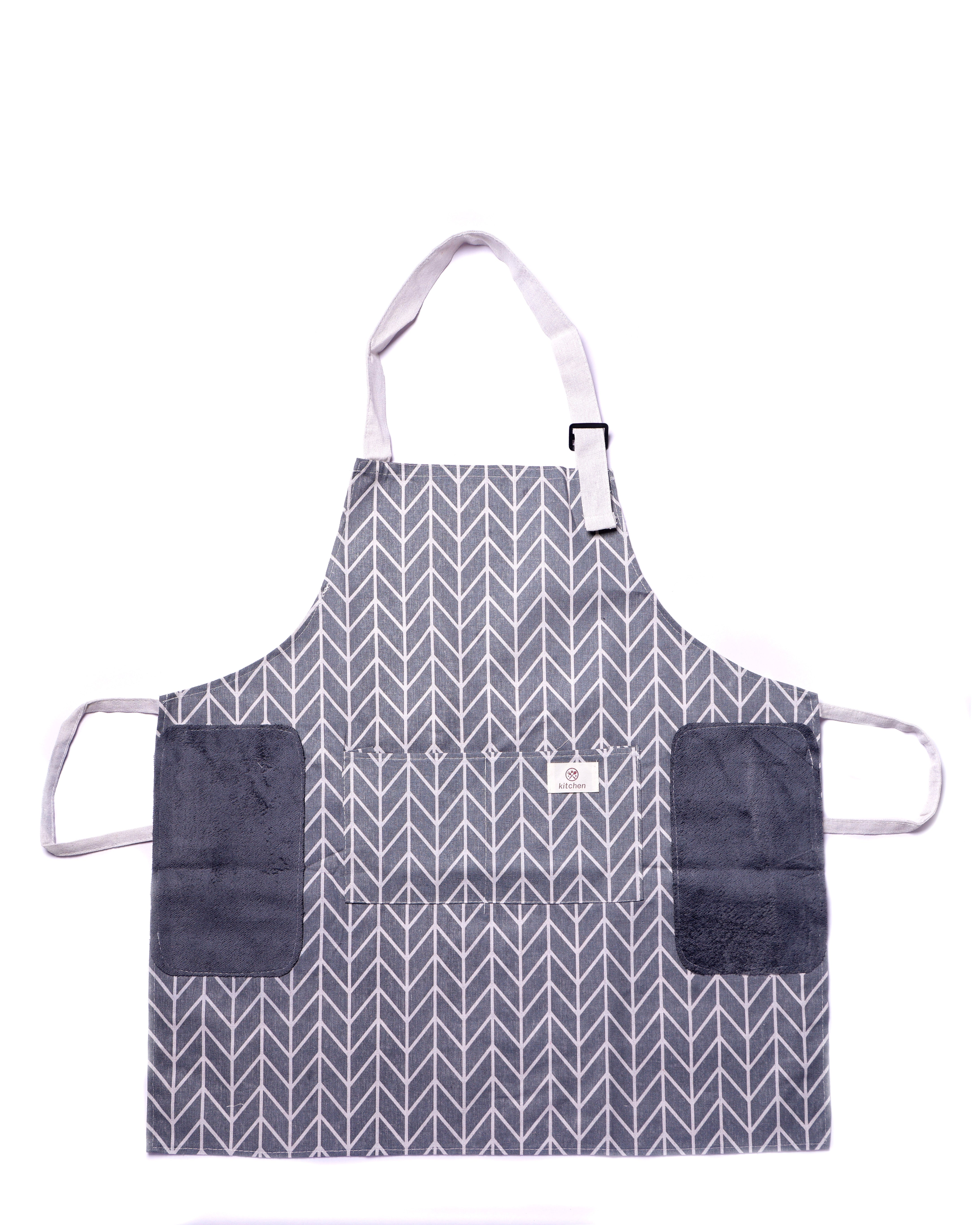 Premium Adjustable Kitchen Apron with Front Pockets – Grey Chevron Print Cooking & Baking Apron