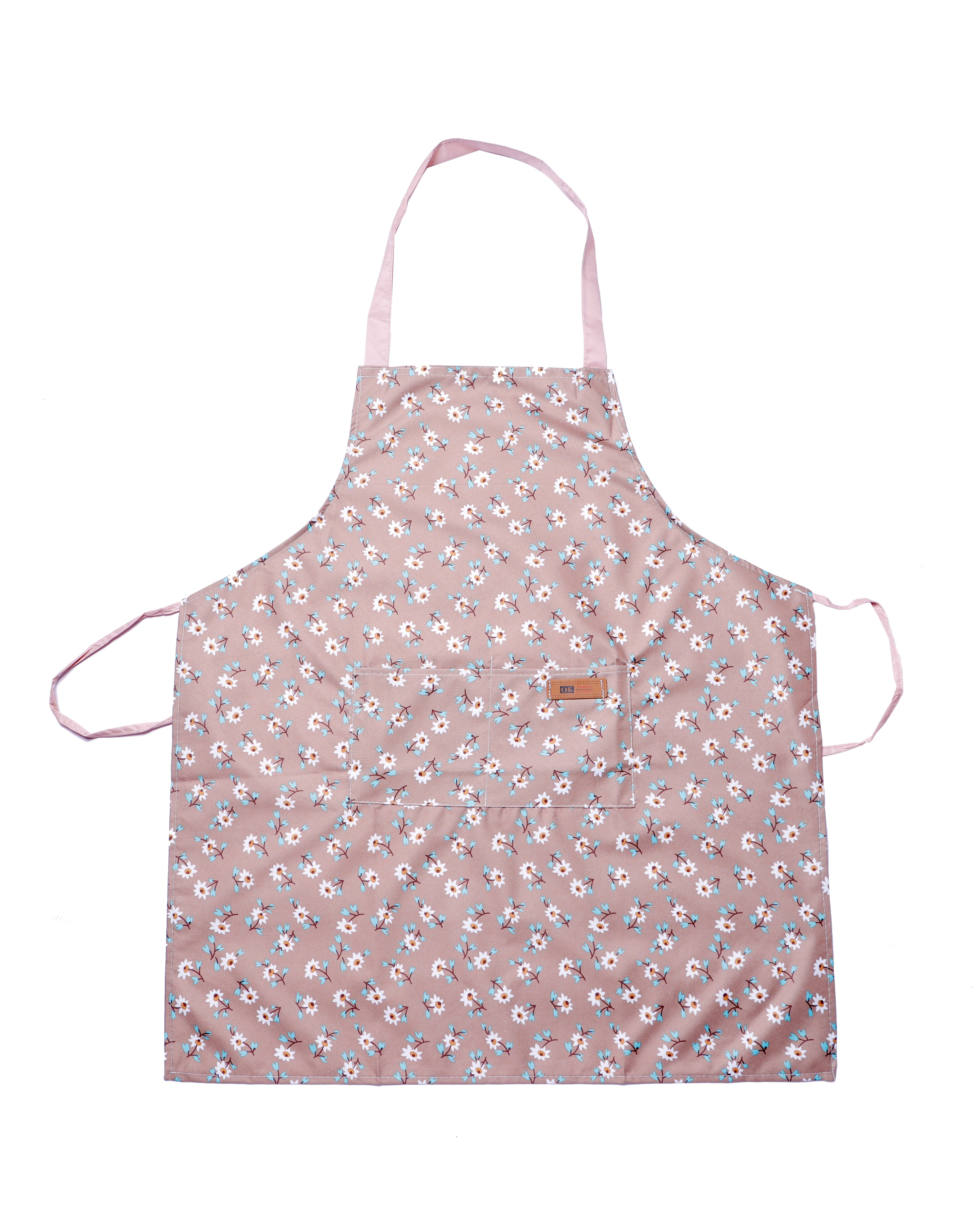Premium Brown Floral Kitchen Apron with Front Pocket – Stylish Cooking & Baking Apron for Home & Professional Use