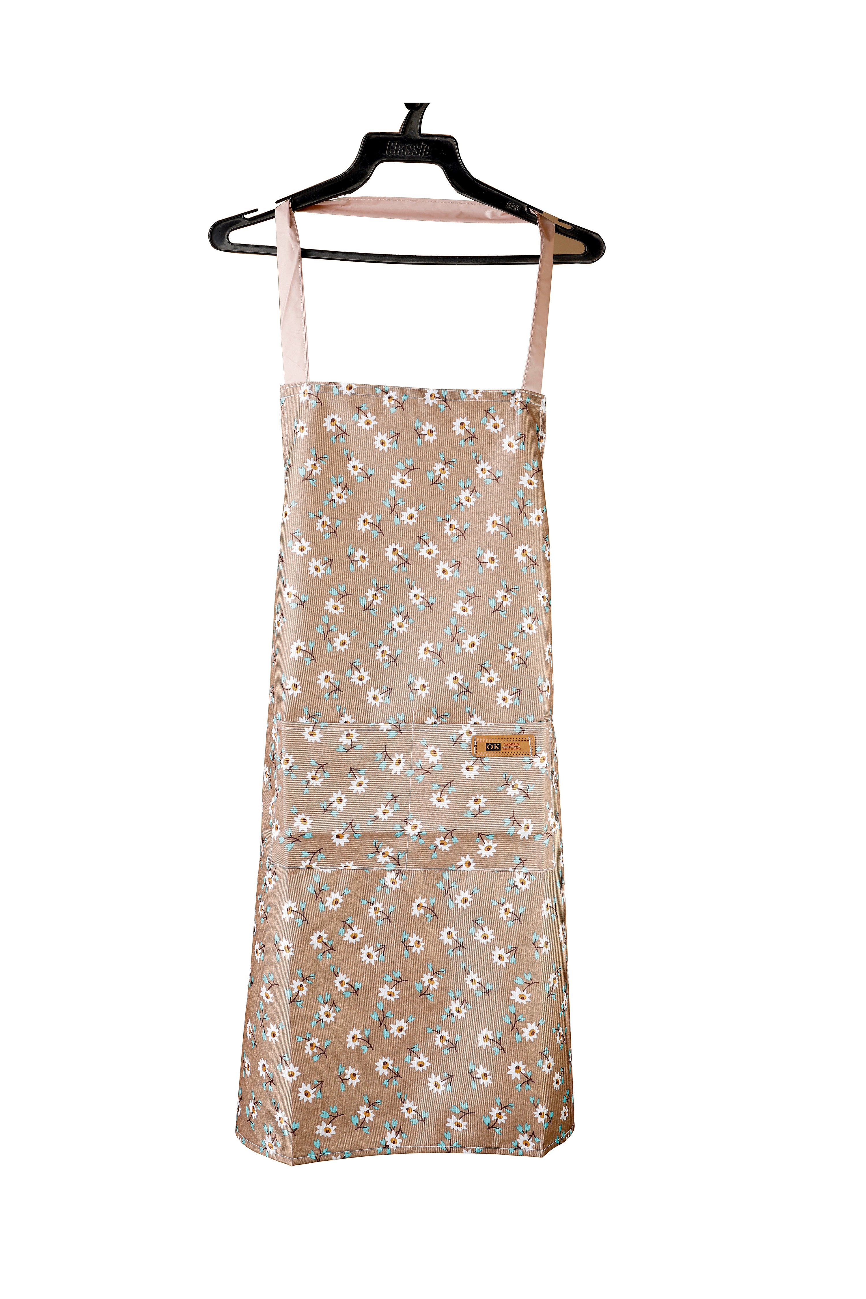 Premium Brown Floral Full-Length Kitchen Apron with Front Pocket – Cooking, Baking & BBQ Apron for Home & Professional Use