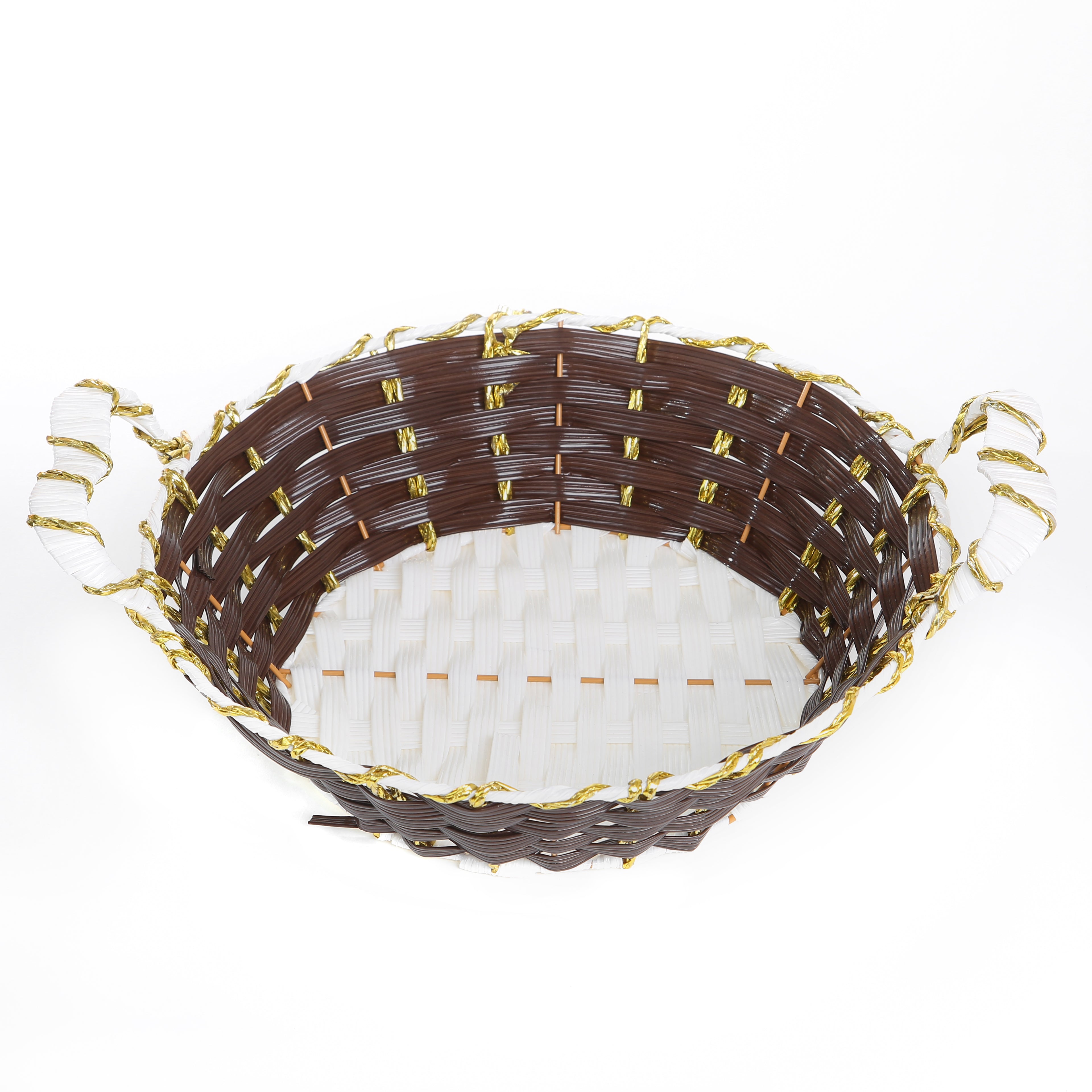 Premium Handwoven Chocolate Brown Gift Basket with Decorative Golden Finish | Baking Cart