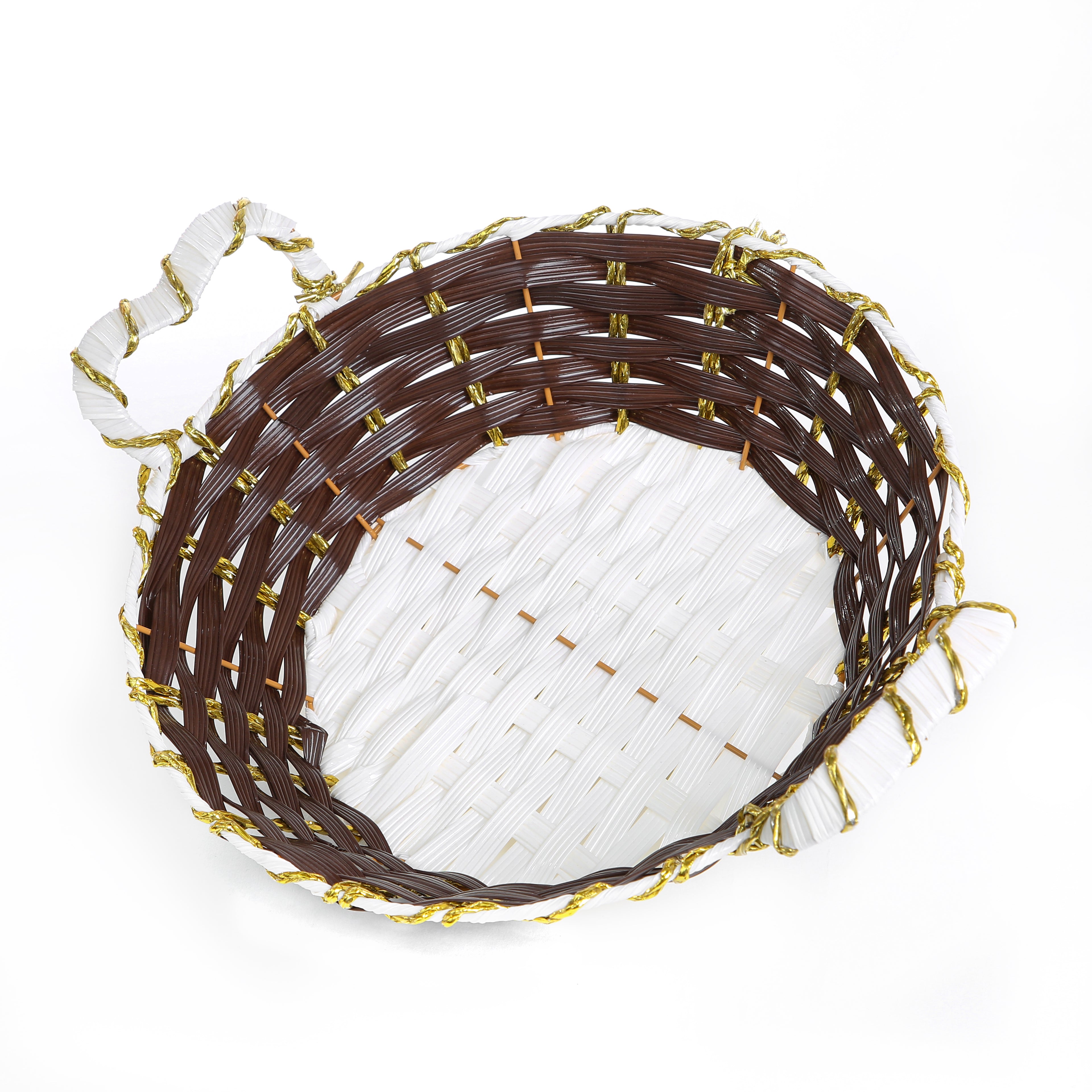 Premium Handwoven Chocolate Brown Gift Basket with Decorative Golden Finish | Baking Cart