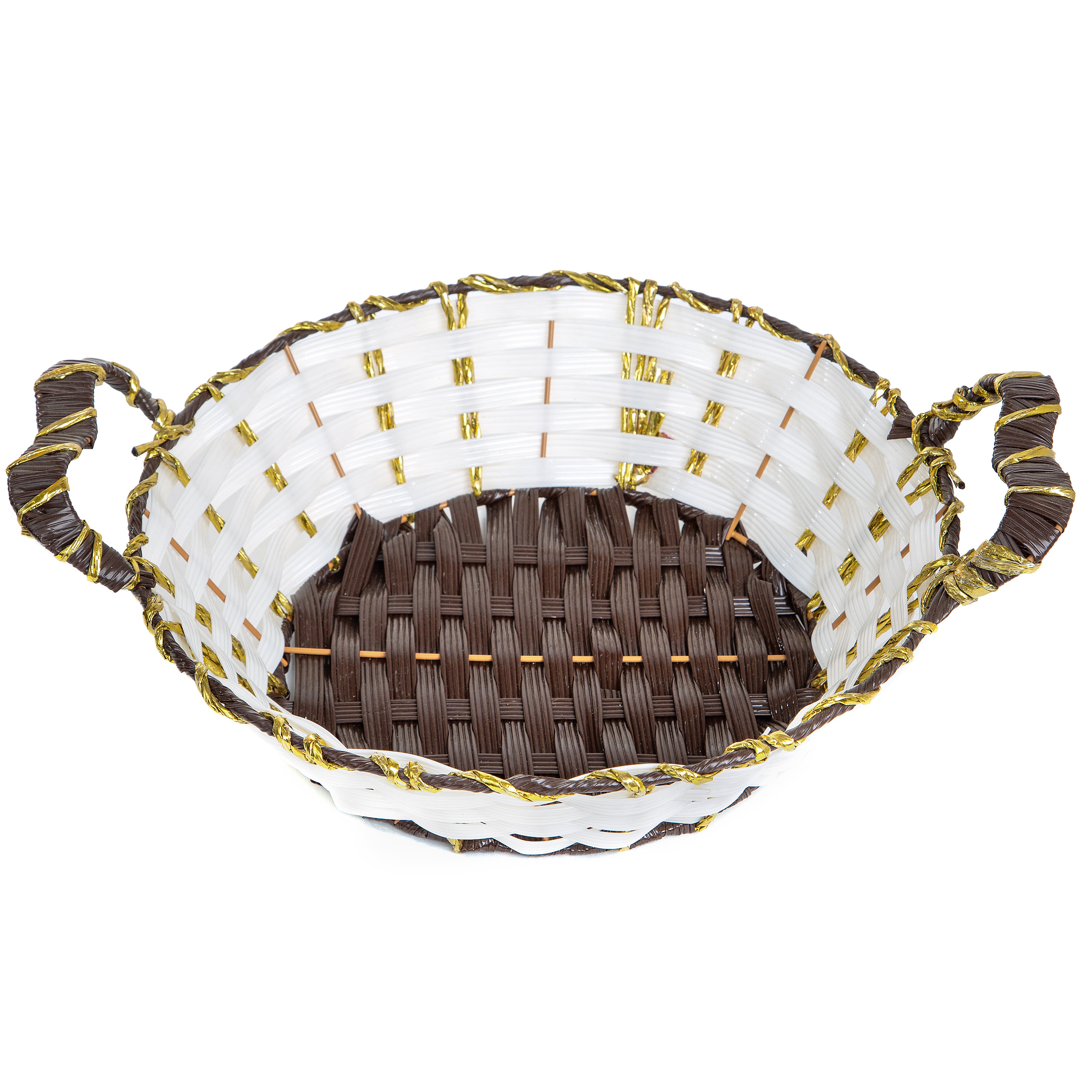 Elegant Handwoven Dual-Tone Decorative Storage Basket with Gold Accent Handles | Baking Cart