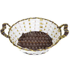 Elegant Handwoven Dual-Tone Decorative Storage Basket with Gold Accent Handles | Baking Cart