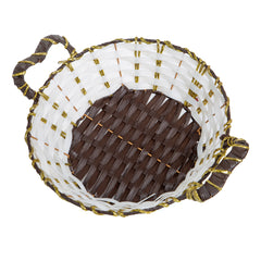 Elegant Handwoven Dual-Tone Decorative Storage Basket with Gold Accent Handles | Baking Cart