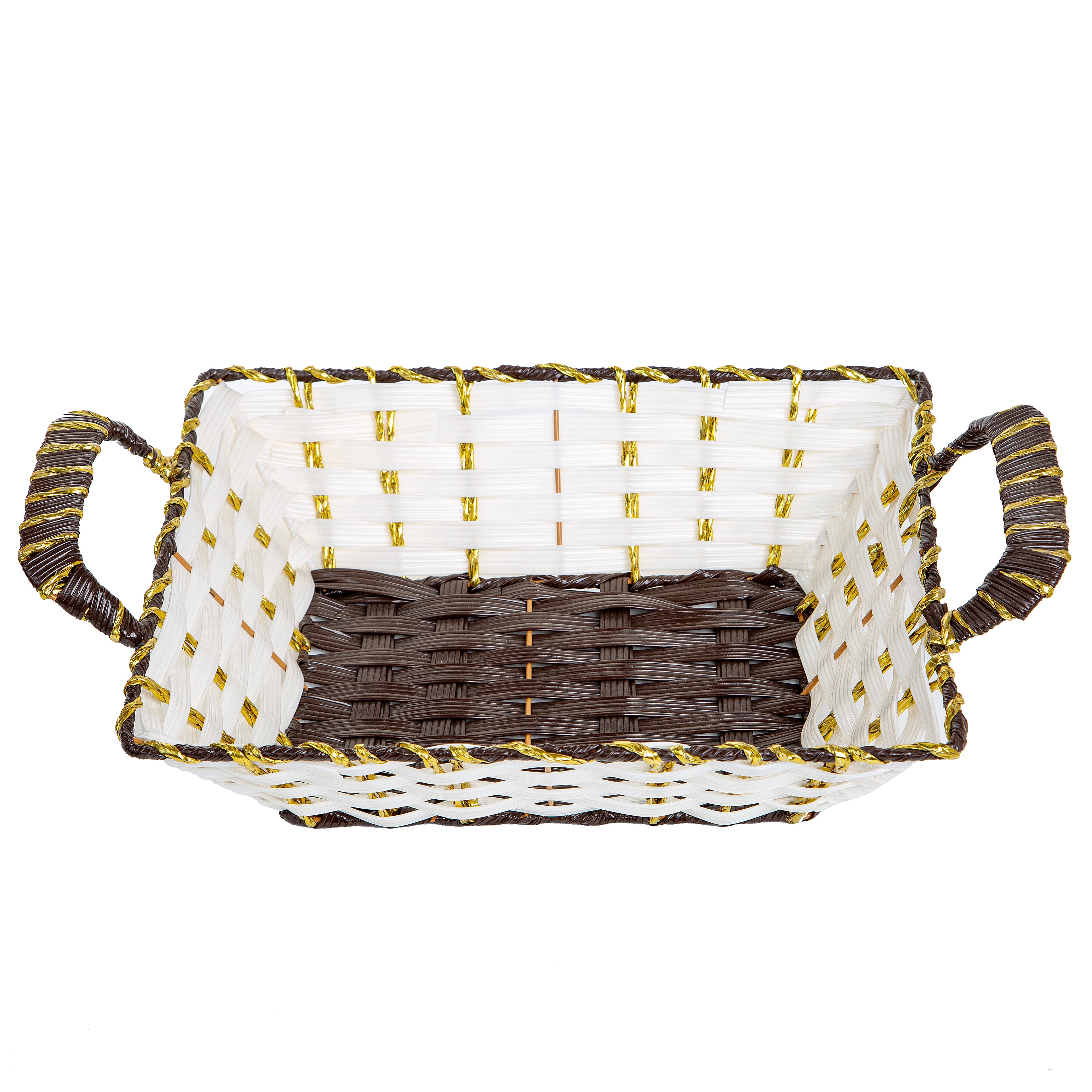 Luxury Handwoven Rectangular Gift & Storage Basket with Gold Accent Trim | Baking Cart