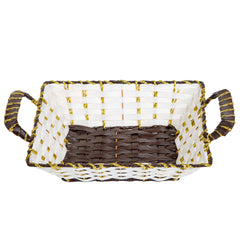 Luxury Handwoven Rectangular Gift & Storage Basket with Gold Accent Trim | Baking Cart