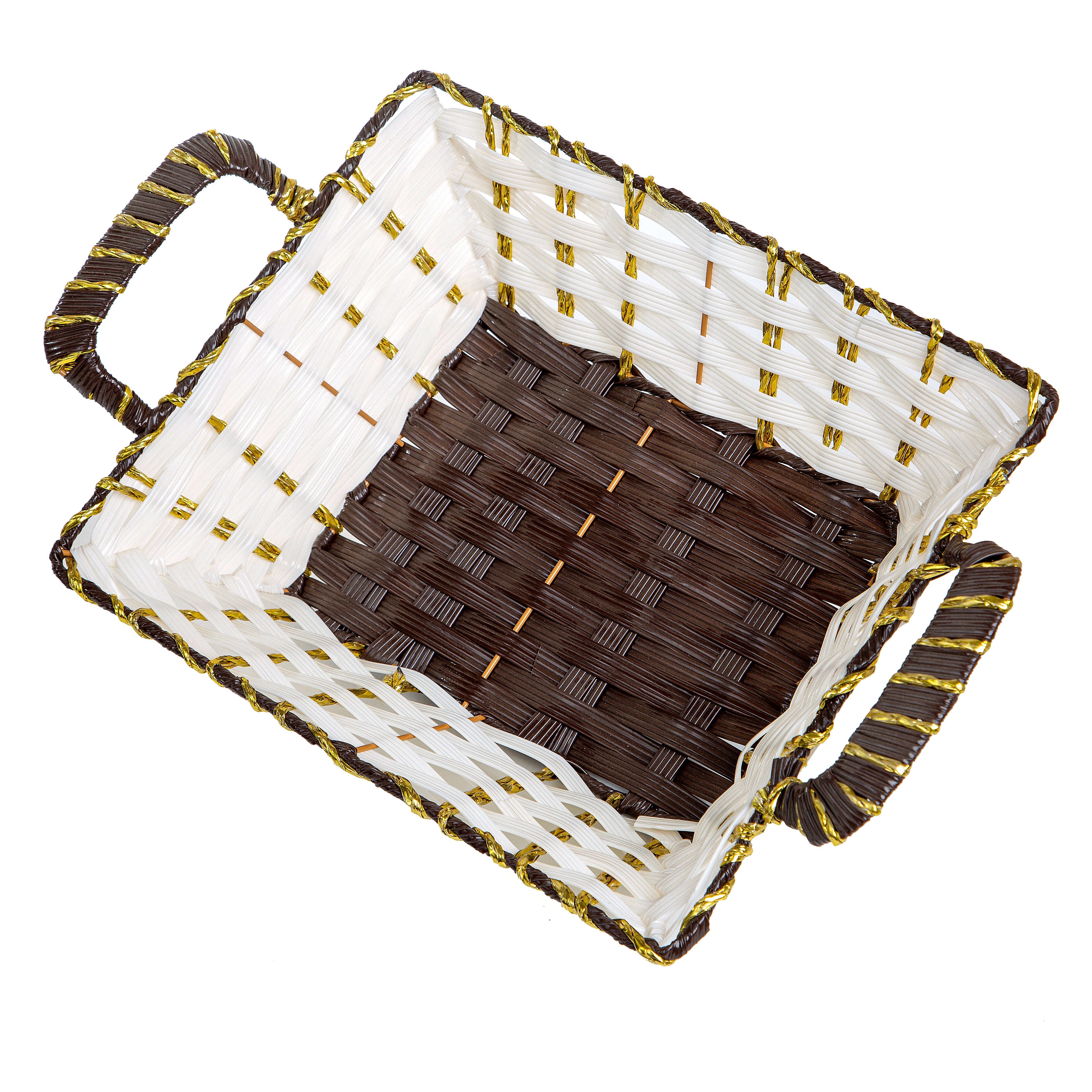 Luxury Handwoven Rectangular Gift & Storage Basket with Gold Accent Trim | Baking Cart