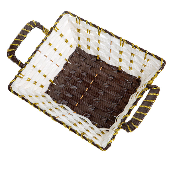 Luxury Handwoven Rectangular Gift & Storage Basket with Gold Accent Trim | Baking Cart