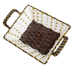 Luxury Handwoven Rectangular Gift & Storage Basket with Gold Accent Trim | Baking Cart