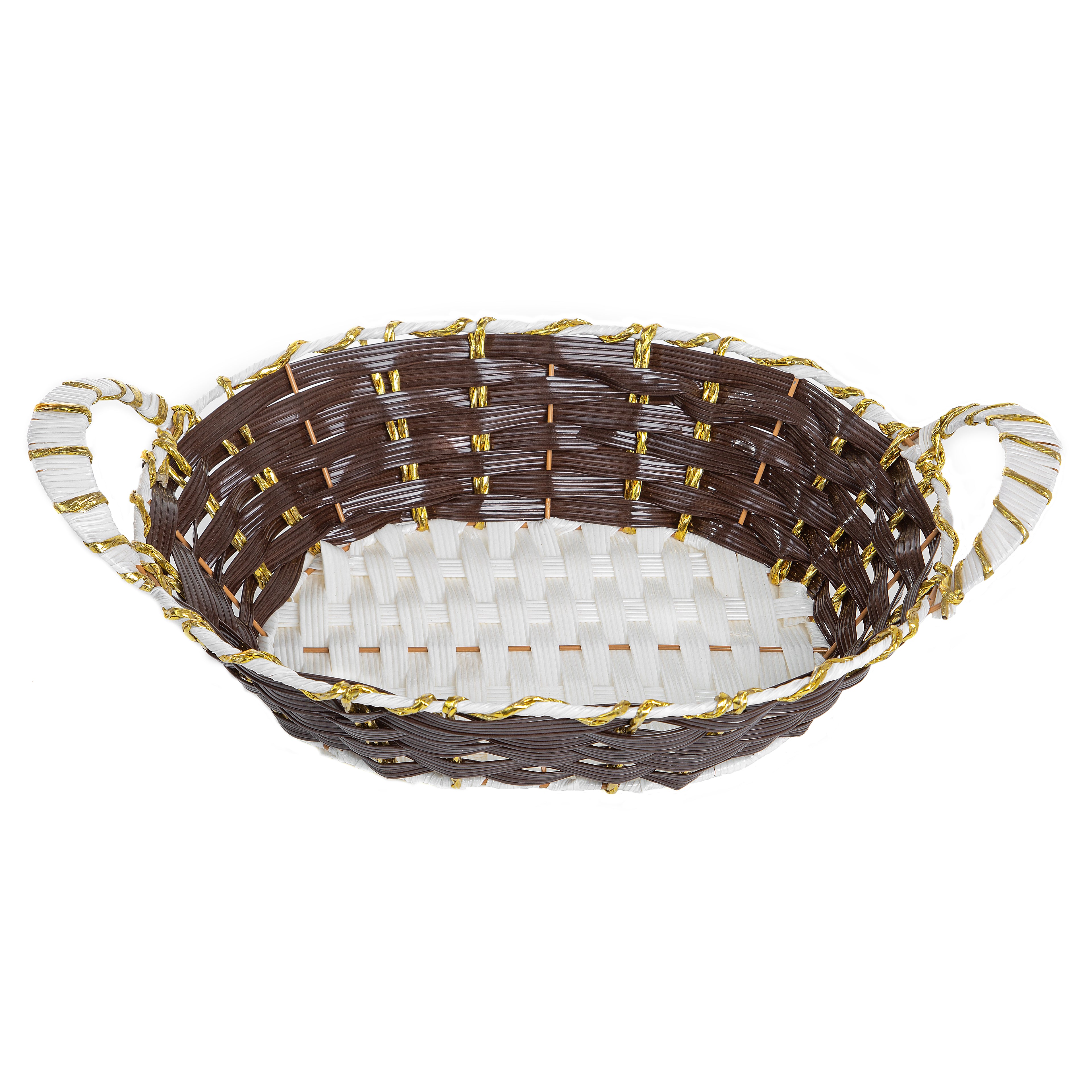 Royal Brown & White Decorative Handwoven Basket with Golden Accents | Baking Cart