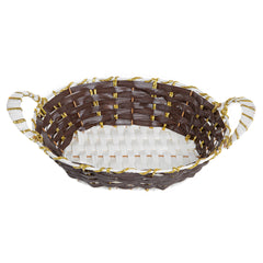 Royal Brown & White Decorative Handwoven Basket with Golden Accents | Baking Cart