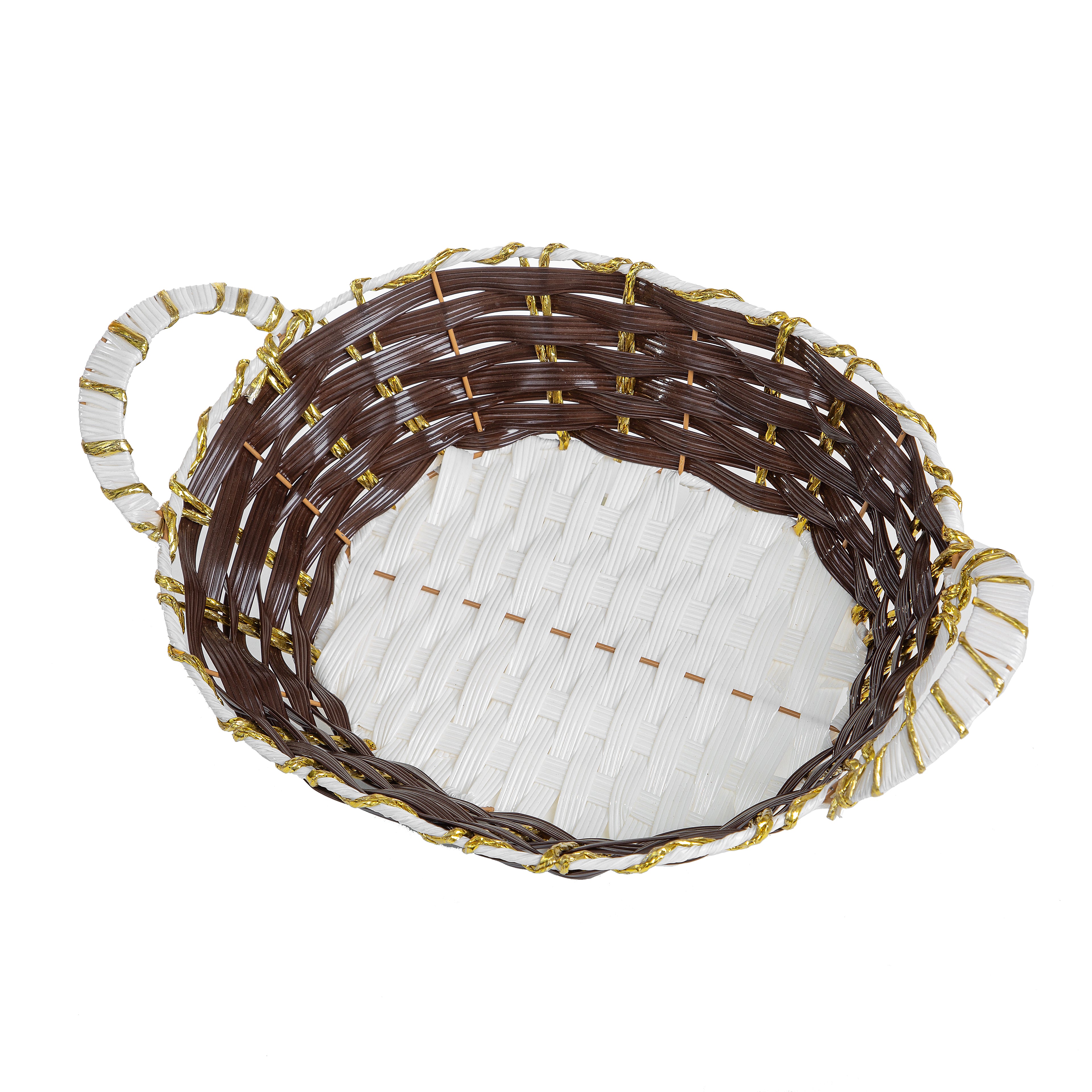 Royal Brown & White Decorative Handwoven Basket with Golden Accents | Baking Cart