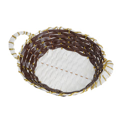 Royal Brown & White Decorative Handwoven Basket with Golden Accents | Baking Cart
