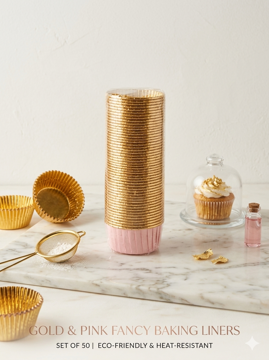 Metallic Gold & Black Cupcake Liners - 50 Pieces