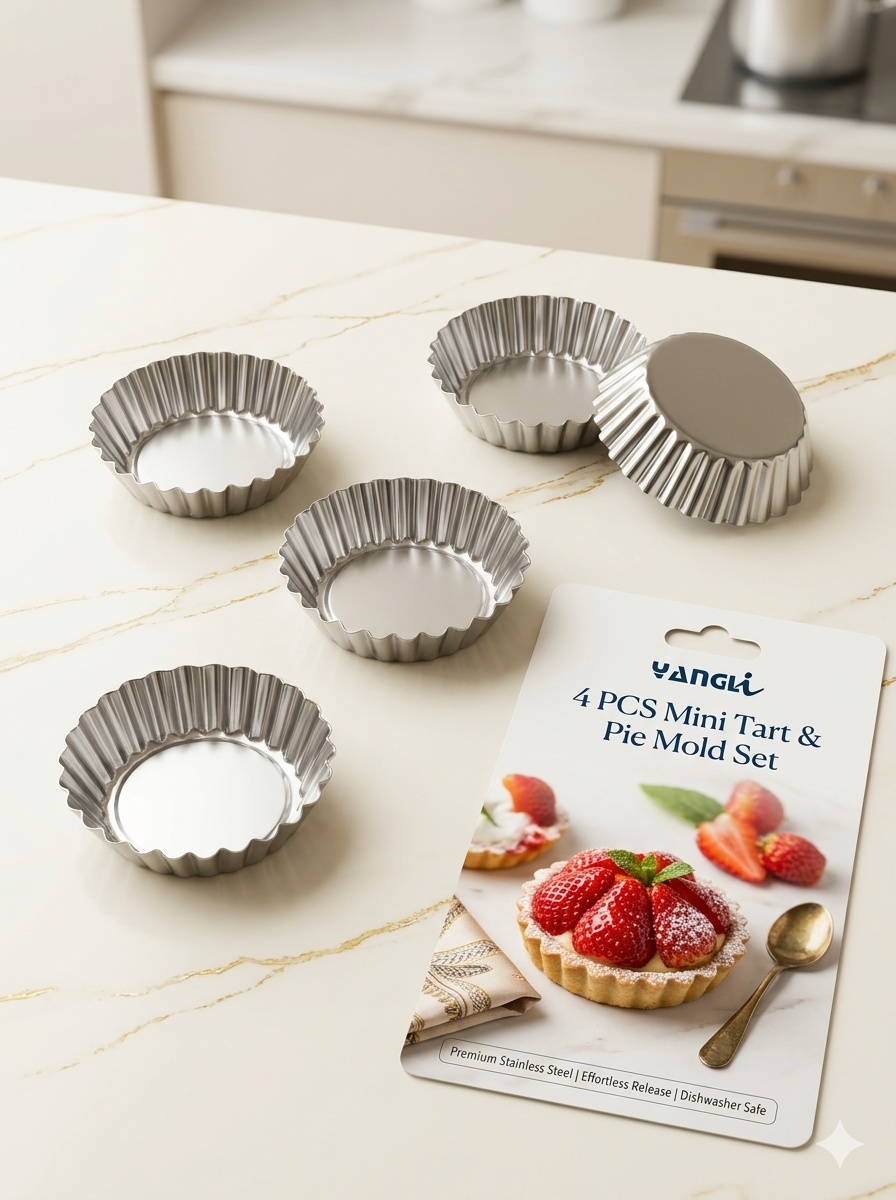 4 PCS Mini Tart & Pie Mold Set 5x1.5cm
