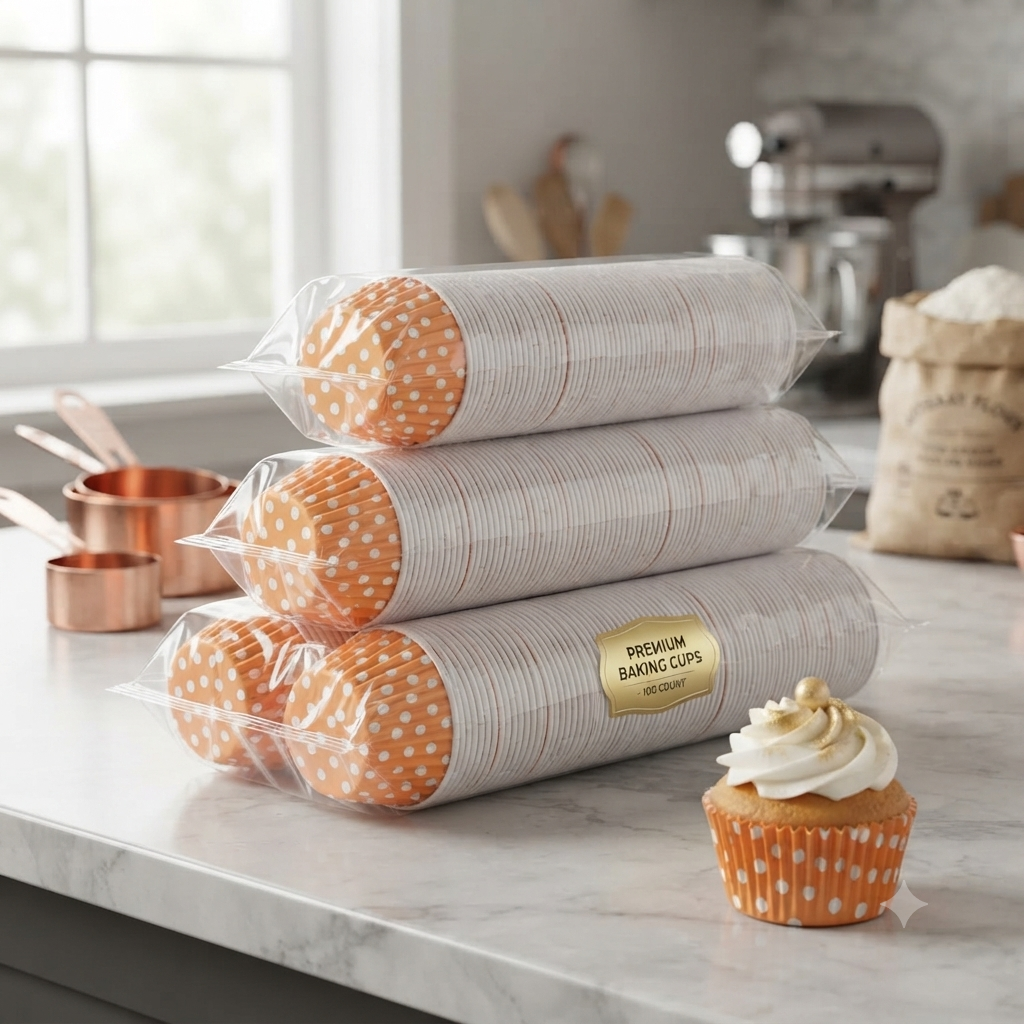 Orange Polka Dot Cupcake Liners - 100 Pieces