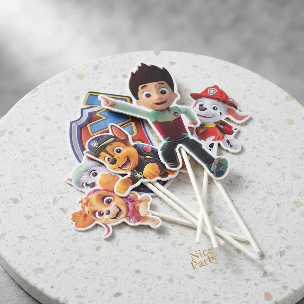 Cartoon Puppy Adventure Cake Topper Set