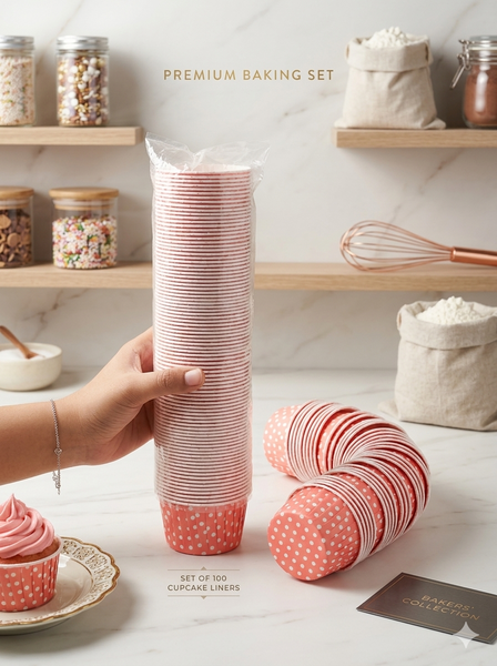 Pink Polka Dot Cupcake Liners - 100 Pieces