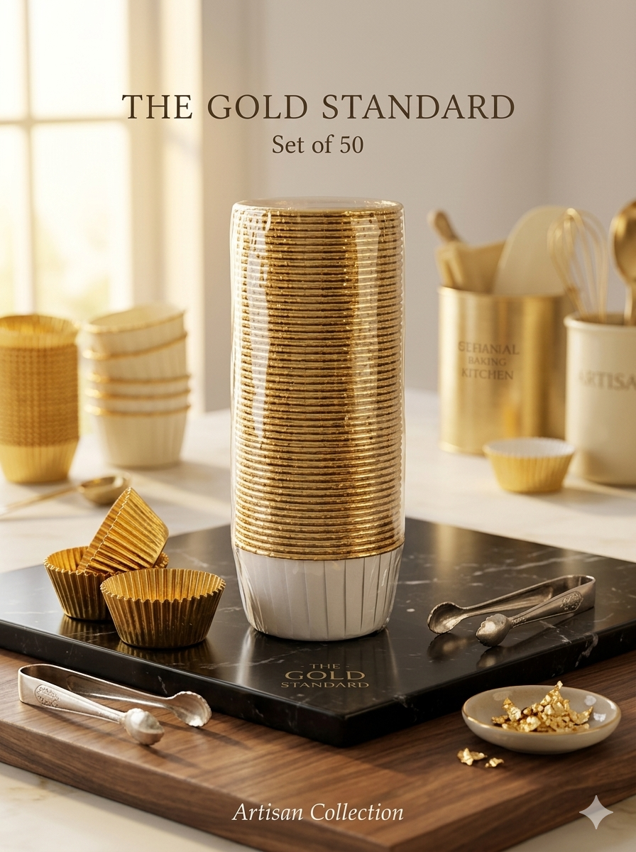 Gold & Blue Cupcake Liners - 50 Pieces